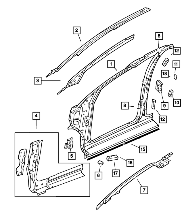 « 5018518AC – Body Sheet Metal Except Doors : Avant D`ouverture Latérale De Caisse Panneau (ensemble), Côté Droit pour Mopar Image »