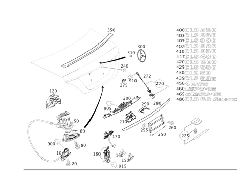 Rear Lid Latch-Type Lock, Rear Lid Attachment Parts for 2017 Mercedes-Benz CLS63 AMG S #0