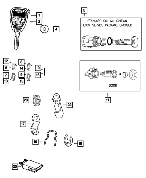Lock Cylinders and Keys for 2005 Dodge Dakota #0