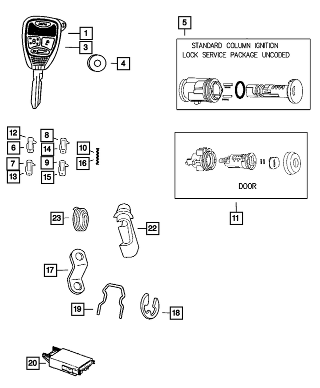 5010880AA - Wiper/Lock Cylinder and Keys: Ignition Number 2 Tumbler for Mopar Image