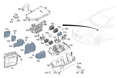 Control Units, Fuse Boxes and Relays in Engine Compartment for 2020 Mercedes-Benz A220 #0