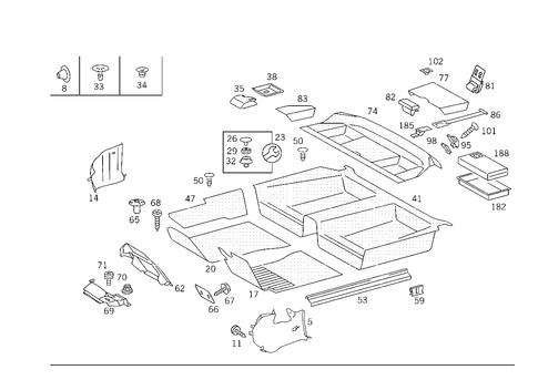 Front Panel Pillar Panelling, Lining on Floor, Hat Tray and First Aid Box for 1988 Mercedes-Benz 300CE #0
