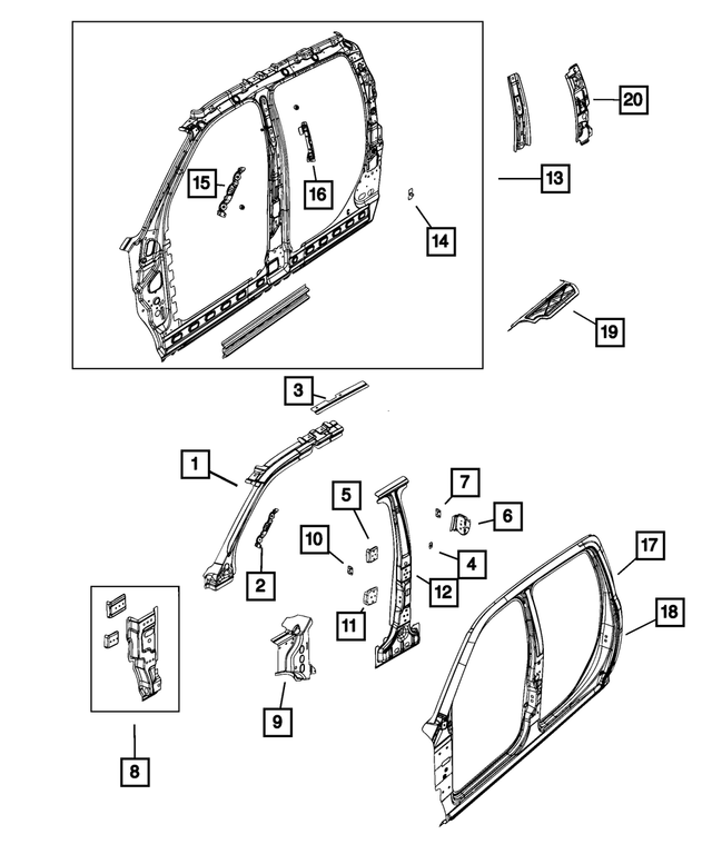 55372469AA - Body Sheet Metal Except Doors: Roof Rail Reinforcement, Left for Mopar Image image