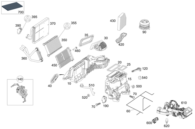 2058309404 - Heating and Ventilation: Evaporator Housing for Mercedes-Benz: AMG GT 43, AMG GT 53, AMG GT 63, AMG GT 63 S, AMG GT 63 S E Performance, C350e, C400, C43 AMG, C450 AMG, C63 AMG, C63 AMG S, CLS450, CLS53 AMG, E300, E350, E400, E43 AMG, E450, E53 AMG, E63 AMG S, G500, G550, G580, G63 4x4 Squared AMG, G63 AMG, GLC300, GLC43 AMG, GLC63 AMG, GLC63 AMG S Image image