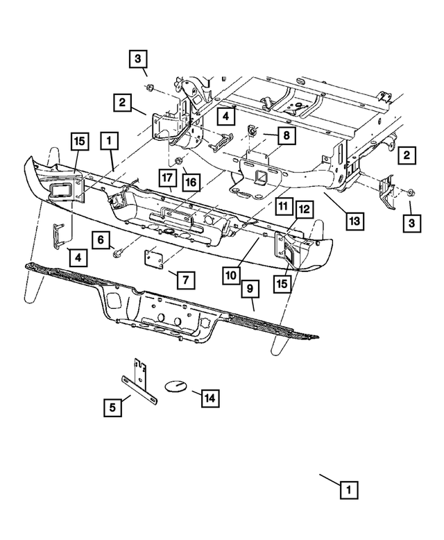 55077107AN - Frames and Bumpers: Rear Bumper for Mopar Image
