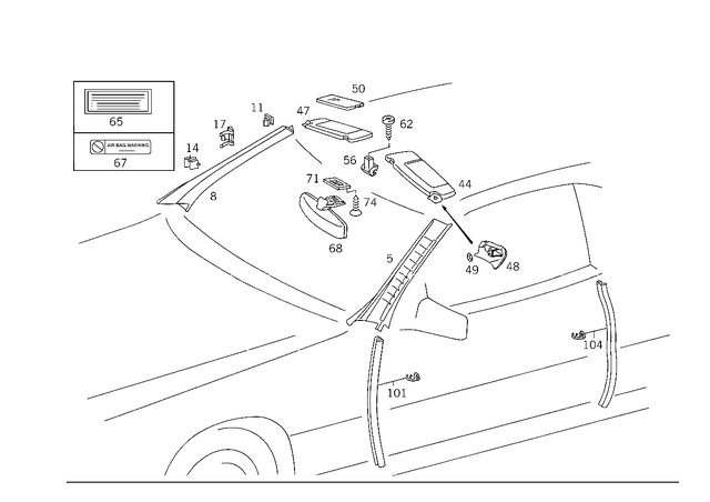 1298101117 - Covering and Lining: Interior Mirror for Mercedes-Benz: 500SL, 600SL Image image