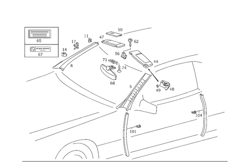 Roof Attachment Parts, Door Edge Guard Sections, Panelling for 1993 Mercedes-Benz 600SL #1
