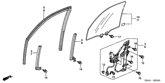 Front Door Glass  - Regulator for 2003 Honda CR-V #0