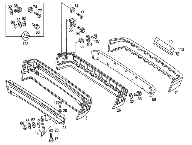 2018801771 - Attachment Parts: Rear Bumper for Mercedes-Benz: 190, 190D, 190E Image image