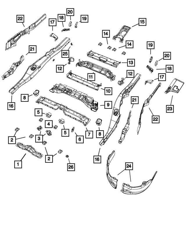 68043178AA - Body Sheet Metal Except Doors: Rear Inner Bulkhead, Right for Mopar Image