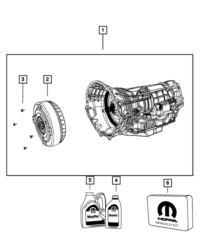 R8079181AC - 545RFE; 5-Speed; Automatic Transmission: With Torque Converter Transmission Kit, Remanufactured for Mopar Image