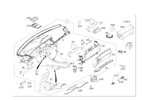 Instrument Panel and Gloves Compartment Box with Passenger Air Bag for 2014 Mercedes-Benz CL550 #0