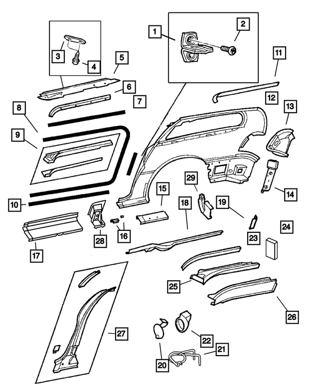 « 4717959AD – Body Sheet Metal Except Doors : Arrêt De Porte Coulissante Vertenelle, Côté Gauche pour Mopar Image »