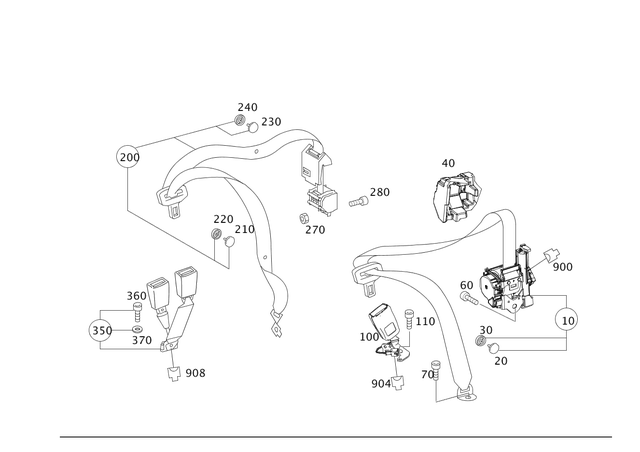 2048608385 - Rear Seat: Seat Belt for Mercedes-Benz: C250, C300, C350 Image image
