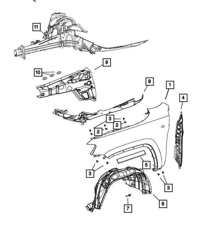 68085199AE - Body Sheet Metal Except Doors: Fender Reinforcement, Left for Mopar Image