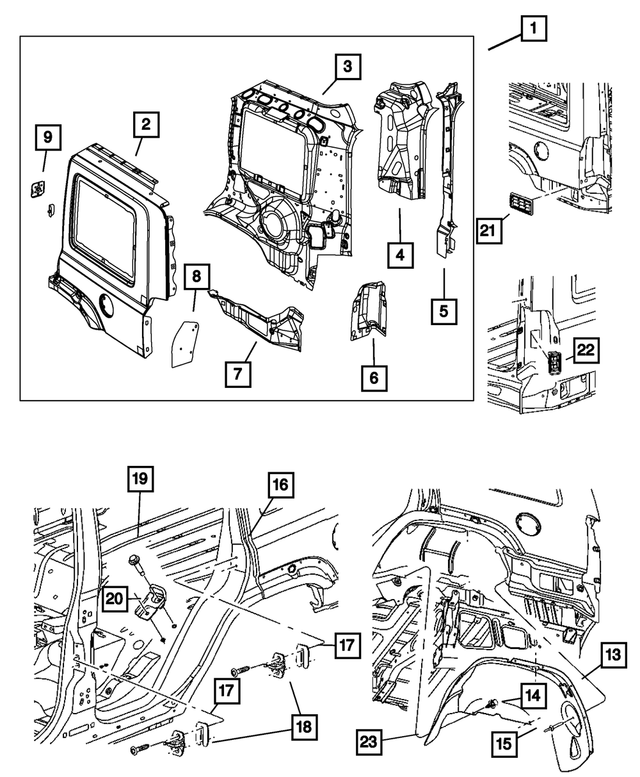5183165AF - Body Sheet Metal Except Doors: Body Side Aperture Rear Panel, Left for Mopar Image image