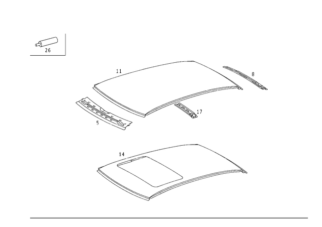 19896320 - Roof: Sealing Compound for Mercedes-Benz: 190, 190D, 190E, 200, 200D, 220D, 230, 240D, 260E, 280, 280E, 300CE, 300D, 300E, 300SD, 300TD, 300TE, 400E, 400SE, 400SEL, 500E, 500SEL, C220, C230, C280, C43 AMG, CL500, CL55 AMG, CLK430, E430, ML320, ML430, ML55 AMG, S420 Image image