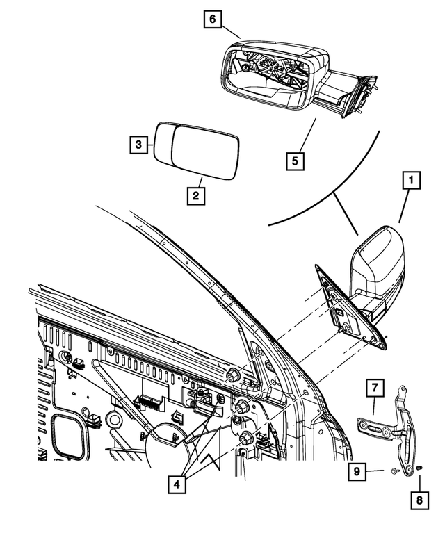 68412768AC - Doors, Door Mirrors and Related Parts: Outside Rearview Mirror, Right for Mopar Image image