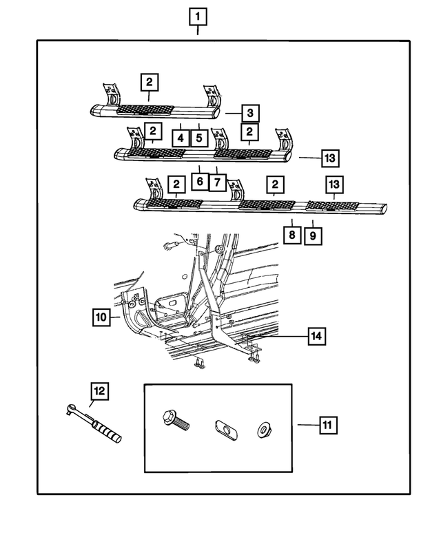 « 82211496AE –  : Tubulaire Latéral Marchepied (ensemble) pour Mopar Image »