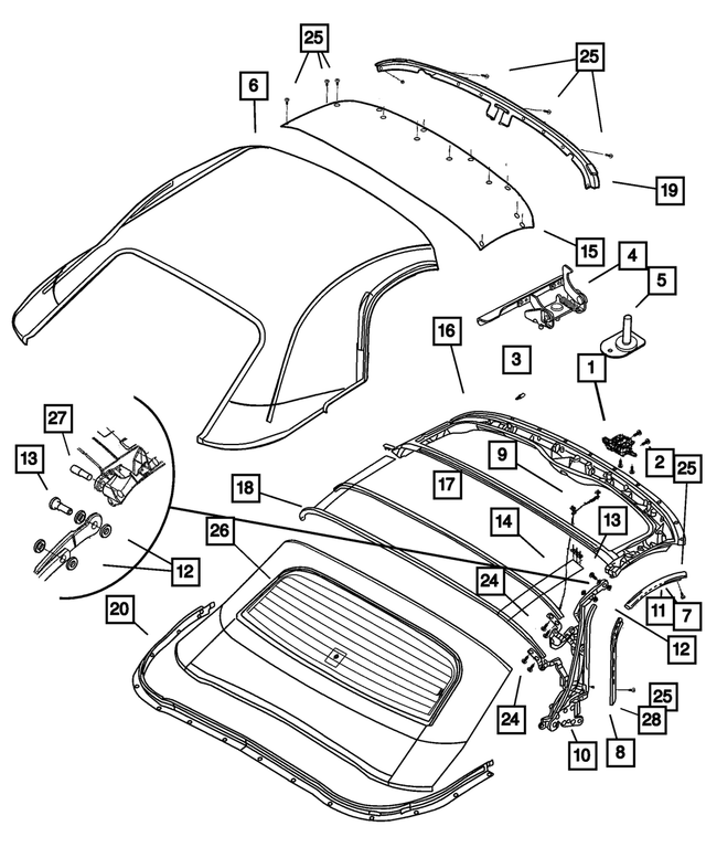 5029168AC - Body Sheet Metal Except Doors: Folding Top Handle And Latch for Mopar Image