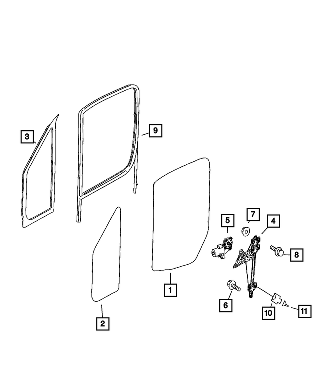 68010025AA - Doors, Door Mirrors and Related Parts: Front Door Glass, Left for Dodge: Sprinter 2500, Sprinter 3500 Image