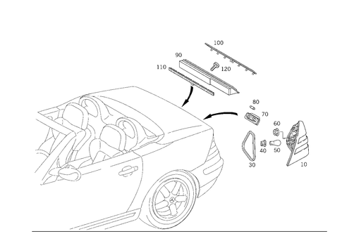 Rear Lamps, Additional Stop Light, and License Plate Lamp for 2003 Mercedes-Benz SLK320 #0