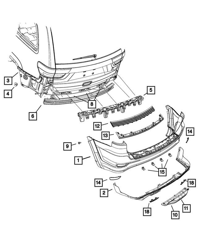 « 5MK08TZZAA – Frame, Bumper and Fascia : Supérieur Arrière Revetement De Pare-chocs pour Mopar Image »