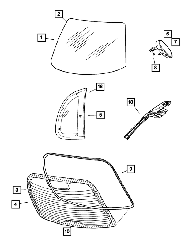 5027912AD - Body Sheet Metal Except Doors: Shipping Assembly - 10 Lite Glass Windshield Package for Mopar Image