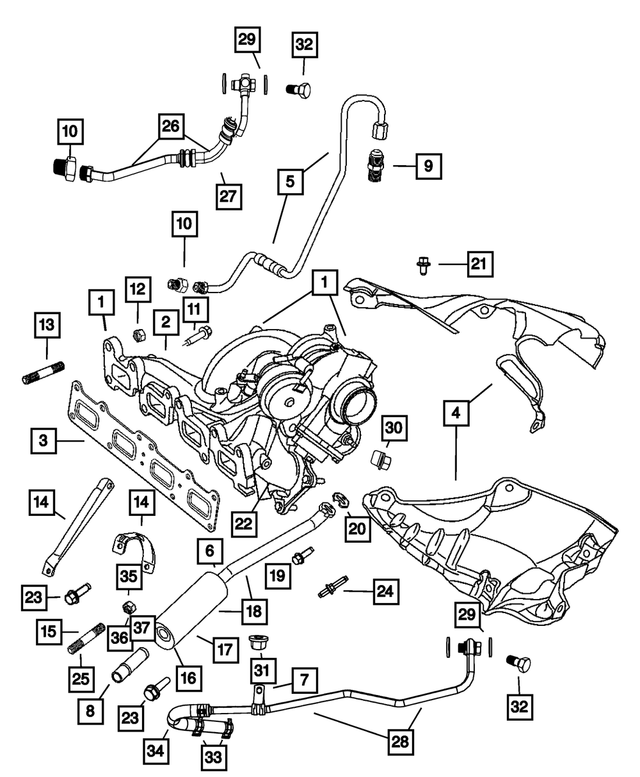 4884234AC - 2.4L Turbo Gas; Engine: Exhaust Manifold/turbocharger for Mopar Image