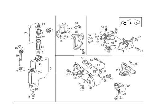 Oil Tank & Valves of Self-Levellingdevice Hydraulic System, a S D for 1993 Mercedes-Benz 600SL #0