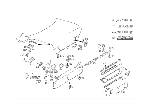 Rear Lid Latch-Type Lock, Rear Lid Attachment Parts for 1992 Mercedes-Benz 400E #2