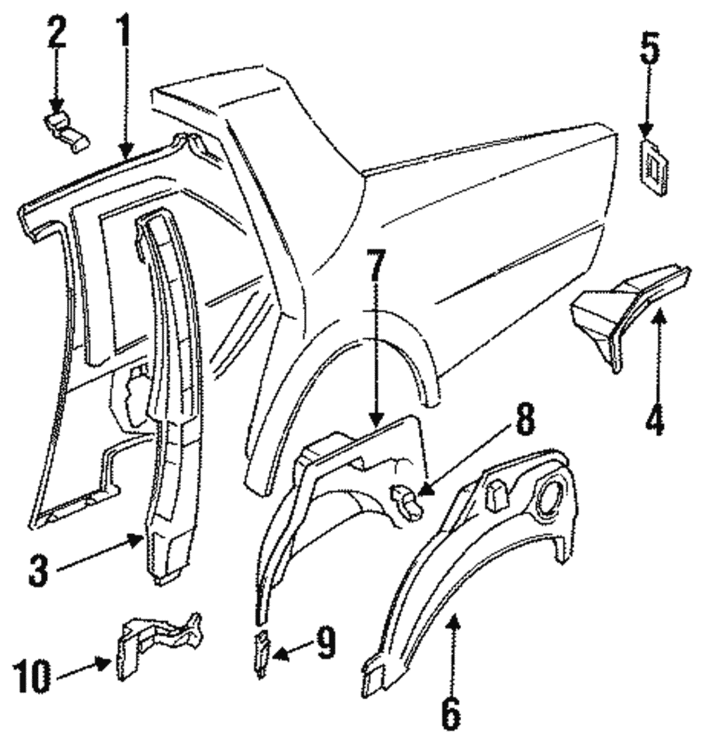 1991-1994 Nissan Sentra Inner Quarter Panel 76633-64Y30