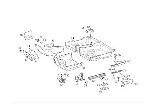 Front Panel Pillar Panelling, Lining on Floor and Footrest for 1998 Mercedes-Benz E430 #2