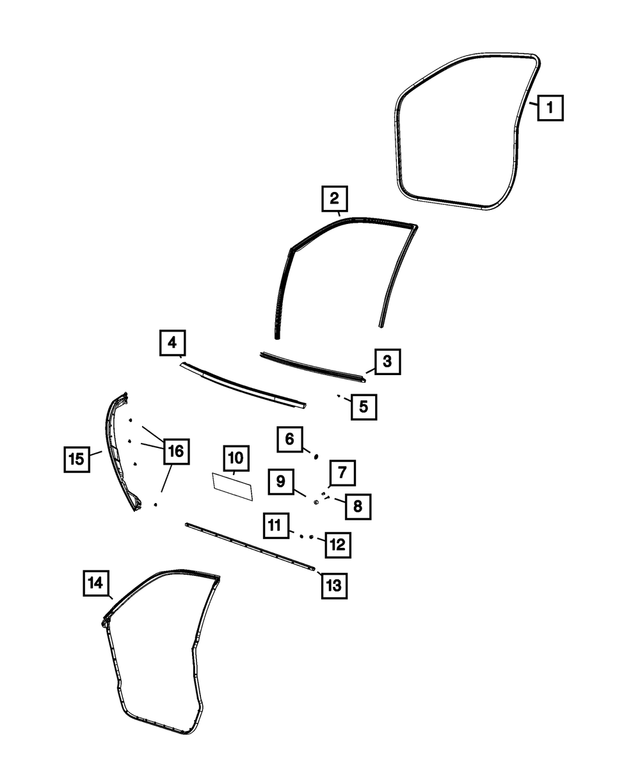 68040034AE - Doors, Door Mirrors and Related Parts: Front Door Belt Weatherstrip, Right for Mopar Image