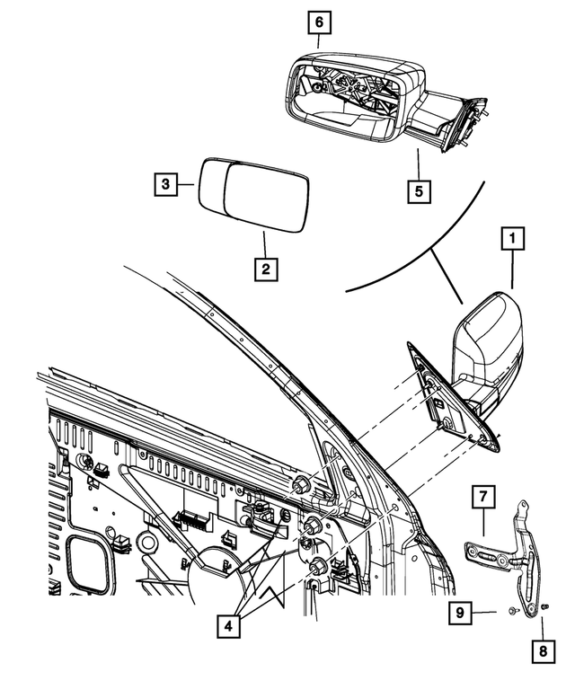 68033734AM - Doors, Door Mirrors and Related Parts: Outside Rearview Mirror, Right for Mopar Image