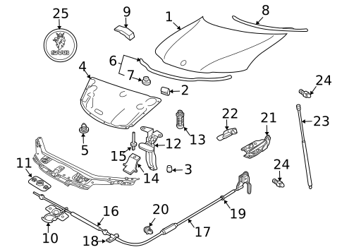 Hood & Components for 1991 Saab 900 #3