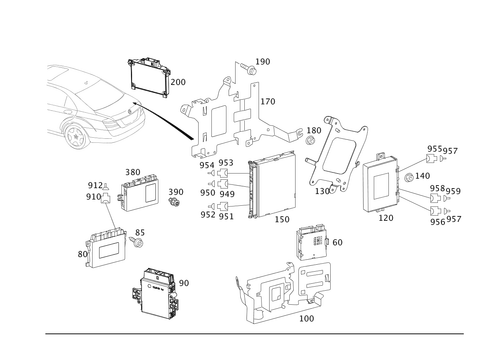 Control Modules and Relays in Load Compartment for 2001 Mercedes-Benz S500 #0