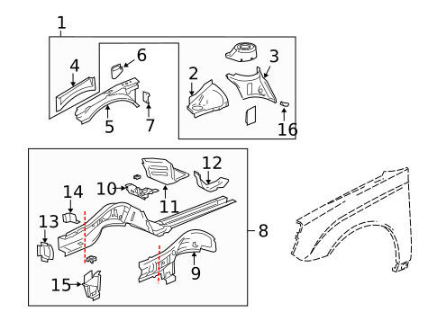 Structural Components & Rails for 2008 Chevrolet Malibu #1