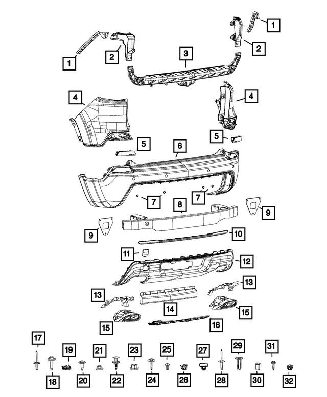 68407956AB - Frame, Bumper and Fascia: Rear Lower Fascia for Mopar Image