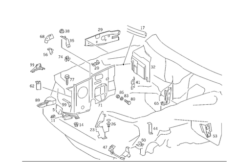 Engine Compartment Partition Panel, Wheelhouse Attachment Parts for 1989 Mercedes-Benz 300TE #0