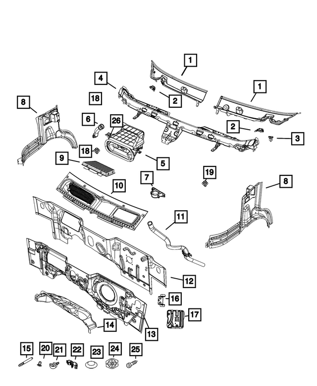 7HS28JXWAB - Body Sheet Metal Except Doors: Cowl Top Panel for Mopar Image