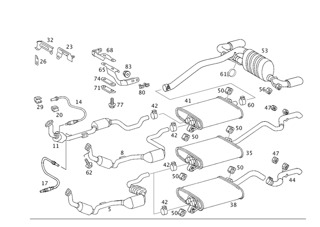 949881500 - Exhaust System: Clamp for Mercedes-Benz: 190, 190B, 190C, 190D, 190DB, 190DC, 190E, 220a, 220b, 220Sb, 220SE, 230SL, 250C, 250S, 250SE, 250SL, 280C, 280CE, 280SE, 280SL, 300SE, 300SEL, 380SL, 380SLC, 450SE, 450SEL, 450SL, 450SLC, 560SEC, 560SEL, 560SL, 600, A220, A35 AMG, CLA250, CLA35 AMG, E250, E350, E400, E550, E63 AMG, E63 AMG S, G55 AMG, G550, G550 4x4, G63 AMG, G65 AMG, GL320, GL550, GLA250, GLA35 AMG, GLB250, GLB35 AMG, ML320, ML430, ML500, ML55 AMG, ML550, ML63 AMG, R320, R350, R500, S63 AMG, SLC300, SLC43 AMG, SLK250, SLK300, SLK350, SLK55 AMG Image image