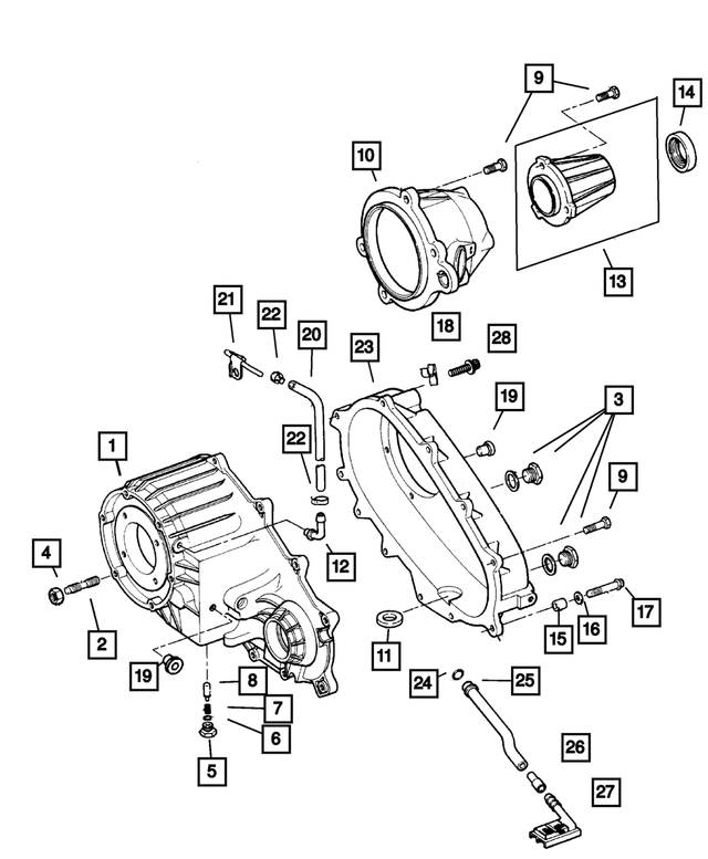 5013858AA - Transfer Case Model 242 [DHP]: Transfer Rear Case for Dodge: Dakota, Durango | Jeep: Grand Cherokee, Liberty Image
