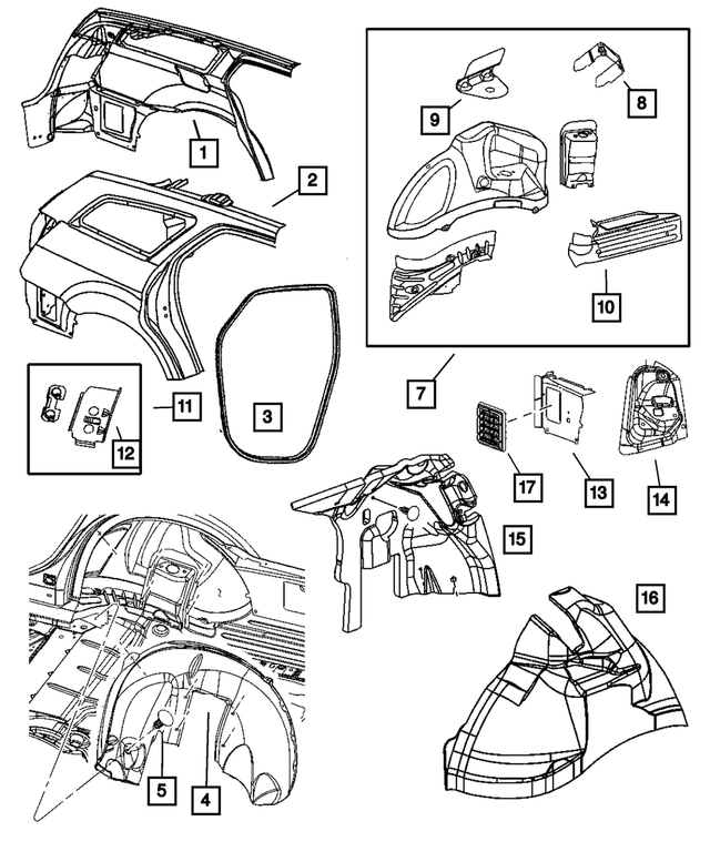 4780916AF - Body Sheet Metal Except Doors: Rear Wheelhouse Panel, Right for Mopar Image