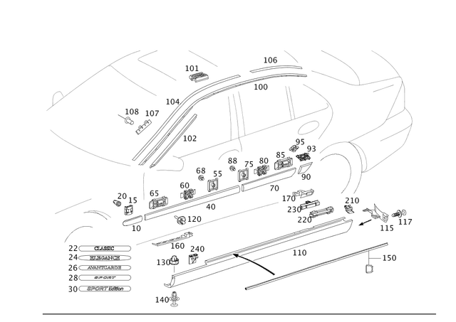 2036900162 - Covering and Lining: Strip for Mercedes-Benz: C230, C240, C280, C32 AMG, C320, C350, C55 AMG Image image