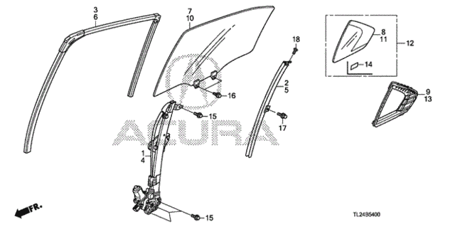Rear Door Glass - Regulator for 2009 Acura TSX #0