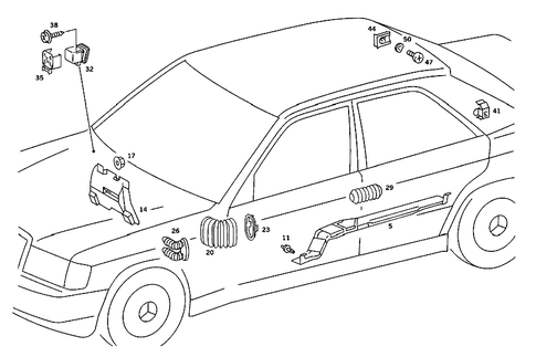 Cable Coverg. , Prot. Hoses, Electr. Parts for Blower Motor & Heated Rear Pane for 1990 Mercedes-Benz 190E #2