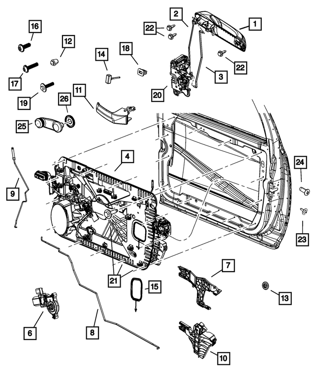 1GH261FAAG - Doors, Door Mirrors and Related Parts: Exterior Door Handle, Right for Mopar Image