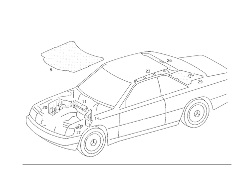 Insulation in Engine Compartment, on Roof Rail and Rear End Pillar for 1992 Mercedes-Benz 300CE #1