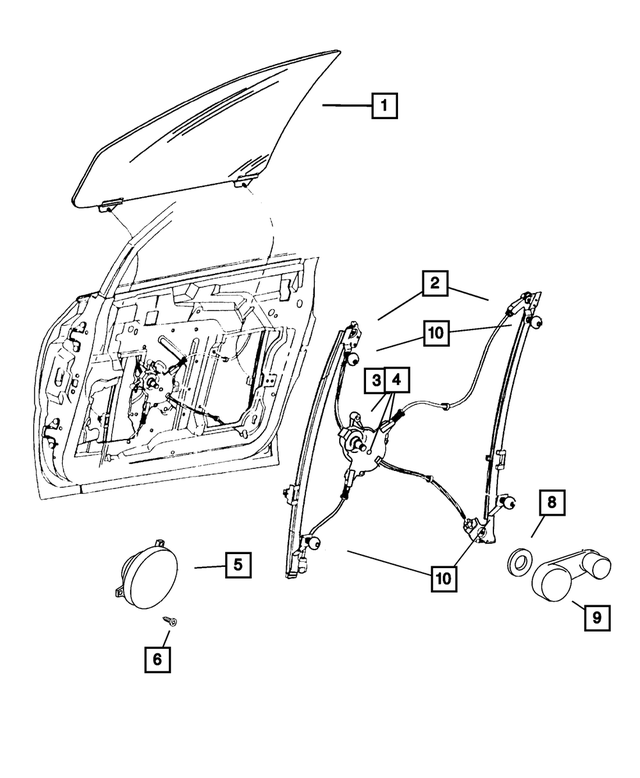5135250AA - Doors and Related Parts: Front Door Window Regulator, Right for Mopar Image